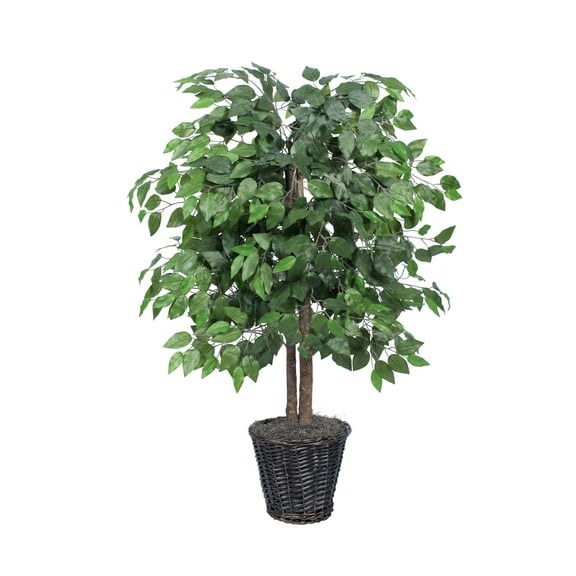 Vickerman 4' Artificial Ficus Bush, Rattan Basket.