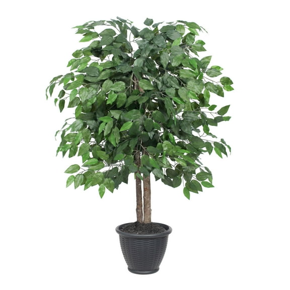Vickerman 4' Artificial Ficus Bush, Round Gray Plastic Container.