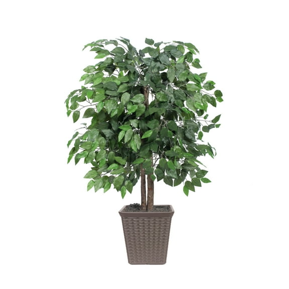 Vickerman 4' Artificial Ficus Bush, Square Brown Plastic Container, Silk