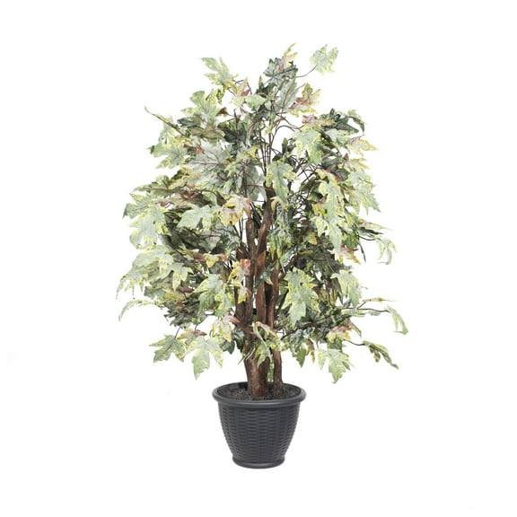 Vickerman 4' Artificial Frosted Maple Extra Full Bush, Gray Round Plastic Container.