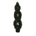 thumbnail image 1 of Vickerman 4' Artificial Green Boxwood Double Spiral Topiary, Black Plastic Pot., 1 of 2