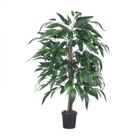 Vickerman 4' Artificial Mango Bush, Black Plastic Pot.
