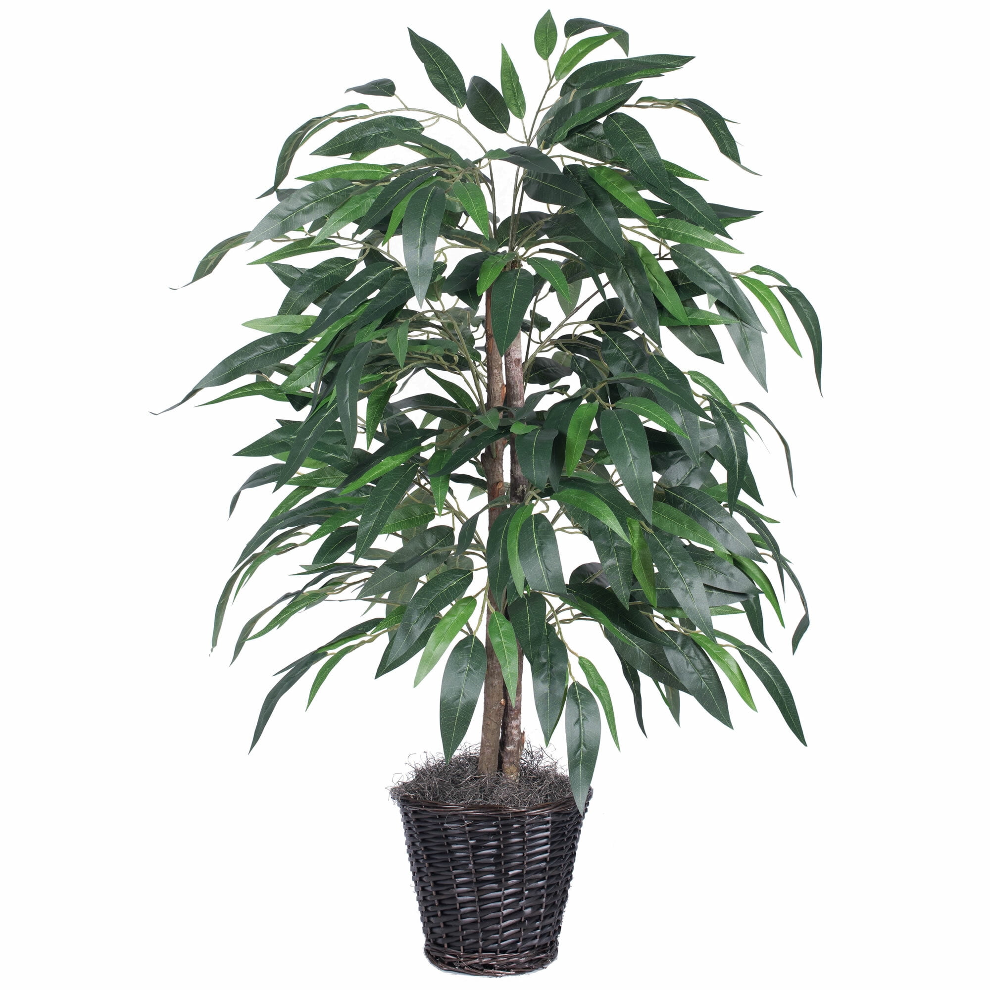 49" Green Silk Potted Outdoor Arrangement with Rattan Base
