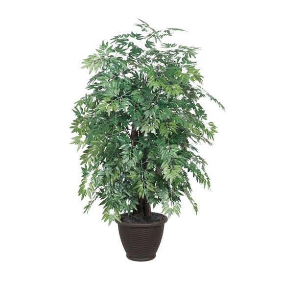 Vickerman 4' Artificial Ming Aralia Extra Full Bush, Brown Plastic Container.