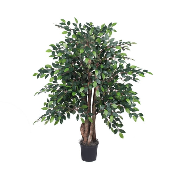 Vickerman 4' Artificial Mini Ficus Extra Full Bush, Black Plastic Pot.