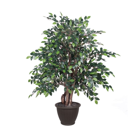 Vickerman 4' Artificial Mini Ficus Extra Full Bush, Brown Plastic Container.