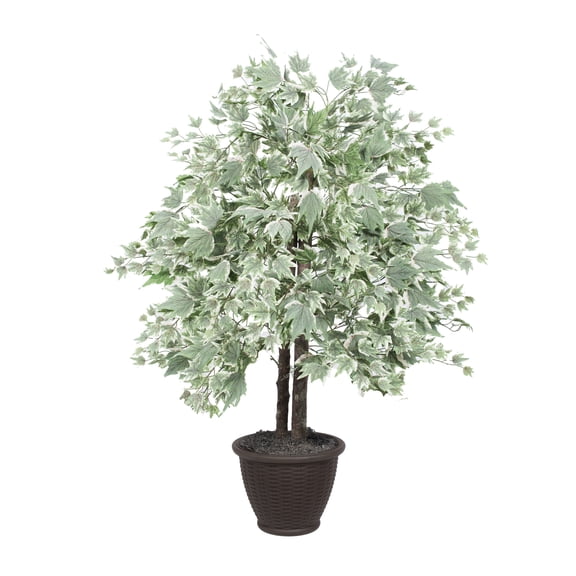 Vickerman 4' Artificial Silver Maple Bush, Brown Plastic Container.