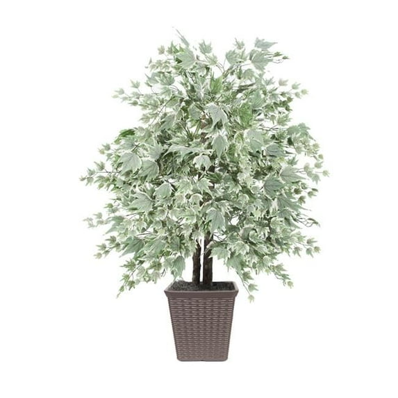 Vickerman 4' Artificial Silver Maple Bush, Brown Square Plastic Container, Silk
