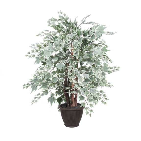 Vickerman 4' Artificial Silver Maple Extra Full Bush, Brown Plastic Container.
