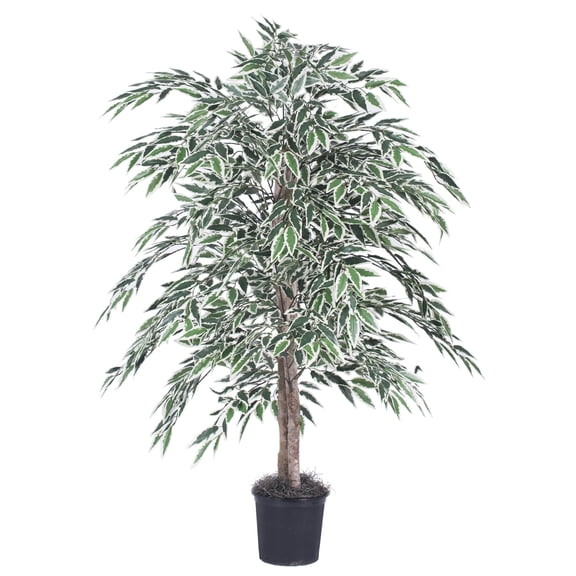 Vickerman 4' Artificial Variegated Smilax Bush, Black Plastic Pot.