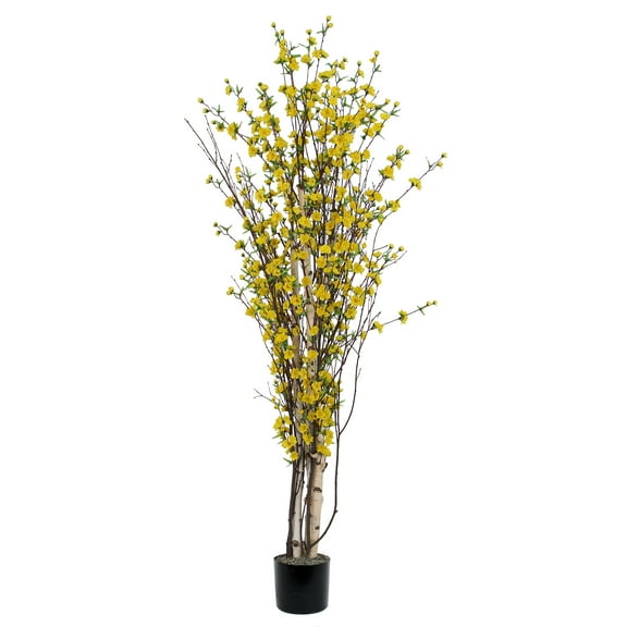 Vickerman 4' Artificial Yellow Blossom Tree in Black Planters Pot.