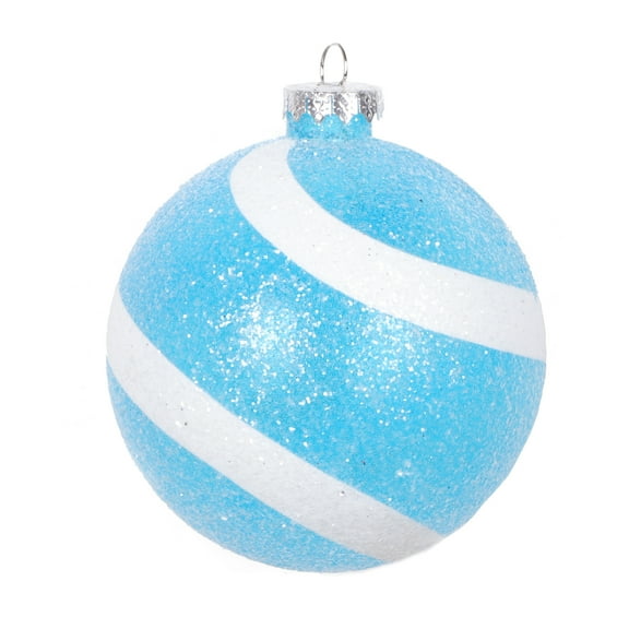 Vickerman 4" Baby Blue and White Swirl Sugar Glitter Ball Ornament, 4 per bag.