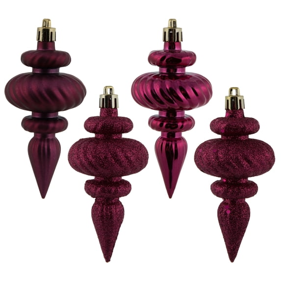 Vickerman 4" Berry Red 4-Finish Finial Ornament, 8 per Box