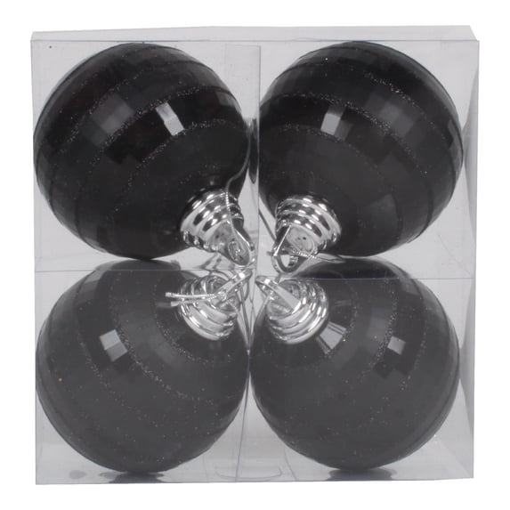 Vickerman 4" Black Shiny and Matte Mirror Ball Christmas Ornament with Glitter Accents, 4 per Box