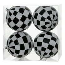Vickerman 4" Black-White Checker Glitter Ball Christmas Ornament, 4 per Box