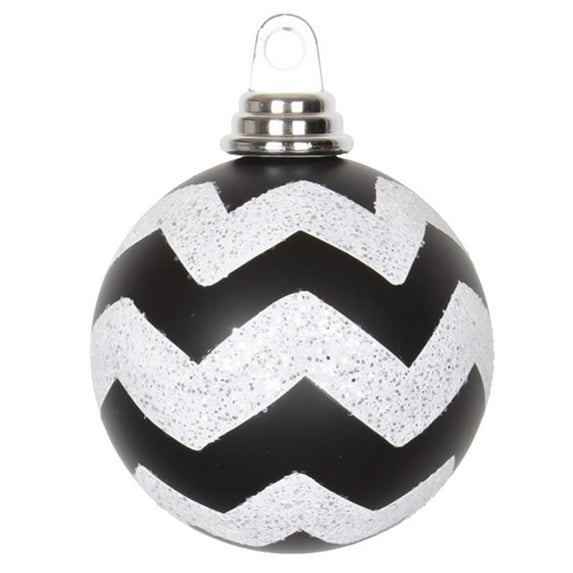 Vickerman 4" Black and White Matte Chevron Ball Christmas Ornament with Glitter Accents, 4 per Box