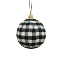 Vickerman 4" Black and White Plaid Cloth Ball Christmas Ornament, 4 pieces per box