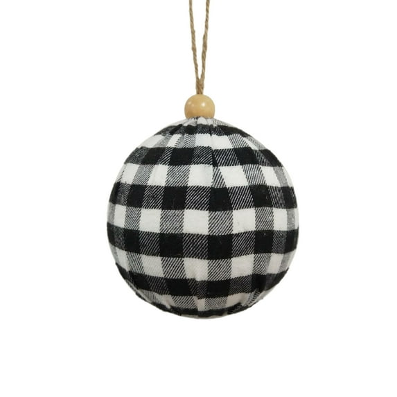 Vickerman 4" Black and White Plaid Cloth Ball Christmas Ornament, 4 pieces per box