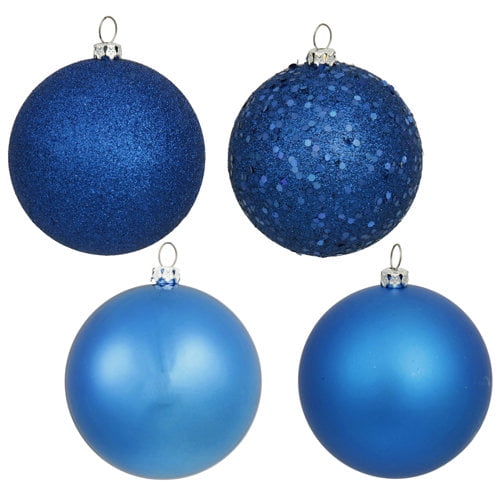 Vickerman 4" Blue 4-Finish Ball Ornament Assortment, 12 per Box
