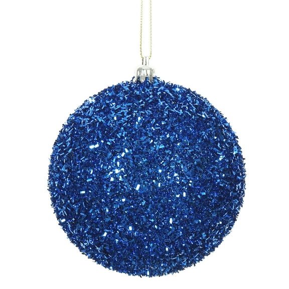 Vickerman 4" Blue Tinsel Ball Ornament, 4 per Bag