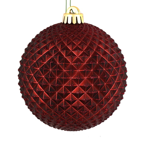 Vickerman 4" Burgundy Durian Glitter Ball Ornament, 6 per Bag