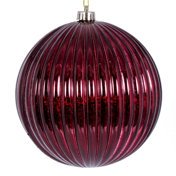 Vickerman 4" Burgundy Shiny Lined Mercury Ball Ornament, 6 per bag.