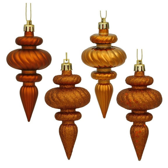 Vickerman 4" Burnished Orange 4-Finish Finial Ornament, 8 per Box