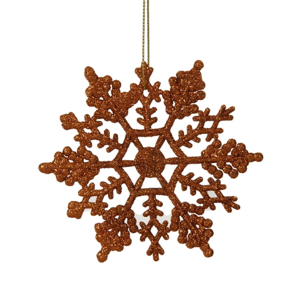 Vickerman 4" Burnished Orange Glitter Snowflake Christmas Ornament, 24 per Box