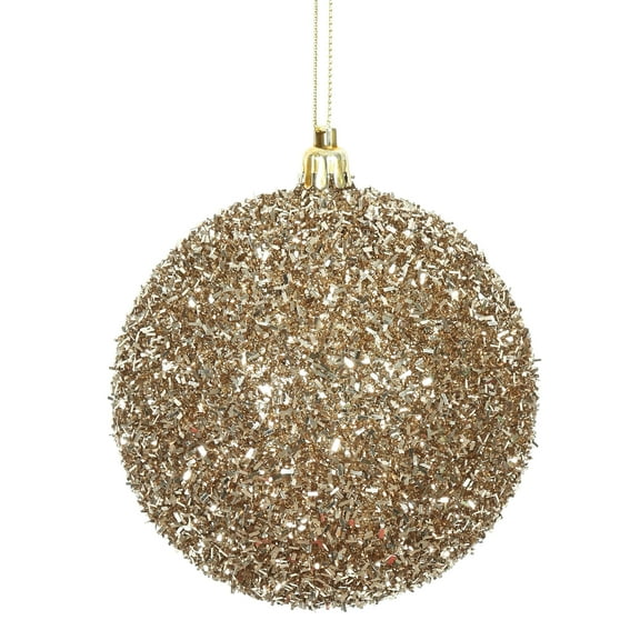 Vickerman 4" Champagne Tinsel Ball Ornament, 4 per Bag