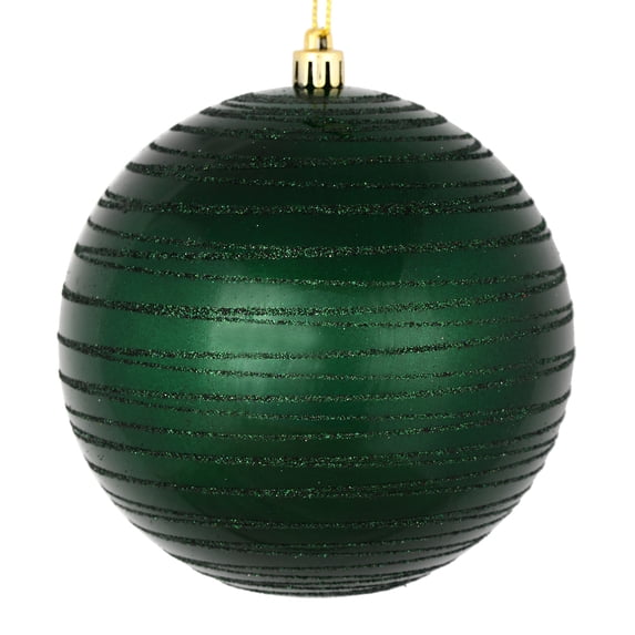 Vickerman 4" Christmas Ornament Ball, Midnight Green Candy Finish with Glitter Lines, Shatterproof Plastic, Holiday Christmas Tree Decoration, 4 Pack