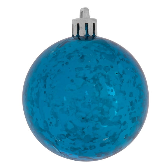 Vickerman 4" Christmas Ornament Ball, Turquoise Shiny Mercury Finish, Shatterproof Plastic, Holiday Christmas Tree Decoration, 6 Pack
