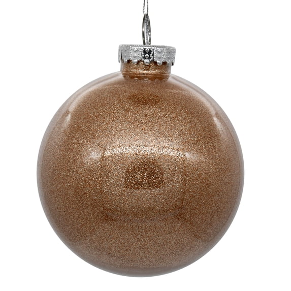 Vickerman 4" Clear Ball Christmas Ornament with Café Latte Glitter Interior, 6 Pieces per bag