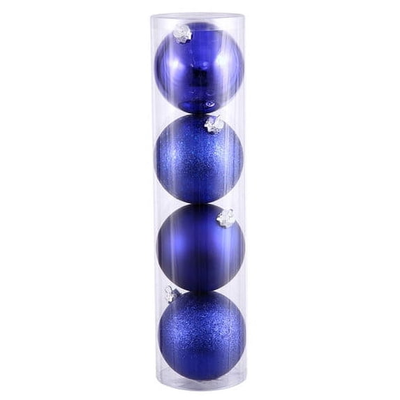 Vickerman 4" Cobalt 4-Finish Ball Ornament Assortment, 12 per Box