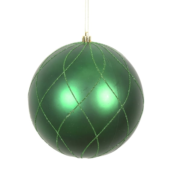 Vickerman 4" Emerald Matte and Glitter Swirl Ball Ornament, 4 per Box