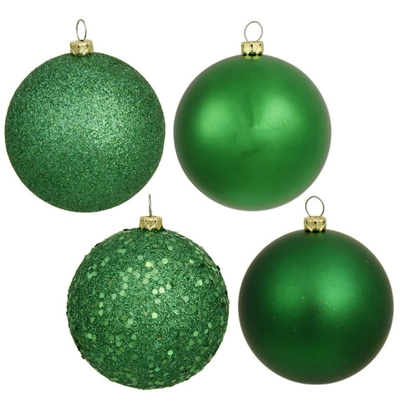 Vickerman 4" Green 4-Finish Ball Ornament Assortment, 12 per Box