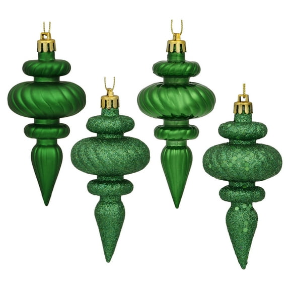 Vickerman 4" Green 4-Finish Finial Ornament, 8 per Box