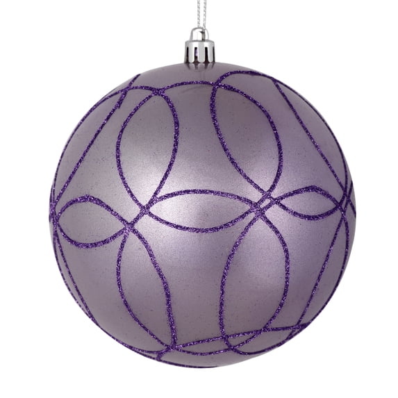 Vickerman 4" Lavender Candy Finish Ornament with Circle Glitter Pattern, 4 per Bag