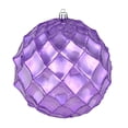 thumbnail image 1 of Vickerman 4" Lavender Shiny Form Ball Drilled Wired 6/Bag. Add texture and shimmer to your holiday decorating projects with this geometric shaped ball. It features glitter accents along the edges of t, 1 of 1