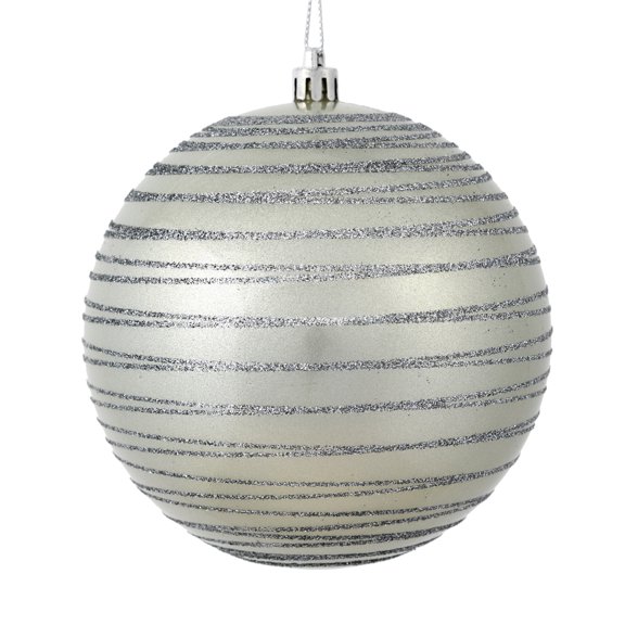 Vickerman 4" Limestone Candy Finish Ball Ornament with Glitter Lines, 4 per Bag
