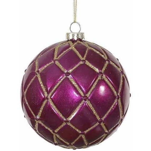 Vickerman 4"  Magenta Candy Glitt Net Ball 6/B Ball Ornament