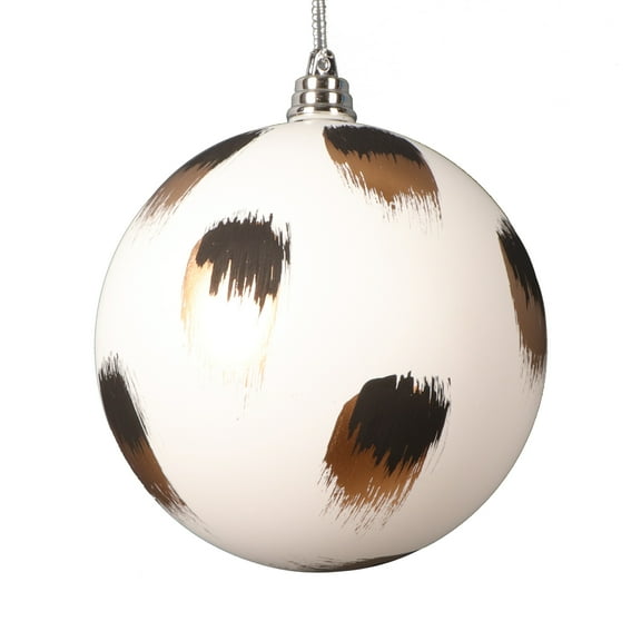 Vickerman 4" Matte White Ball Ornament with Gold and Black Brush Strokes, 4 per bag.
