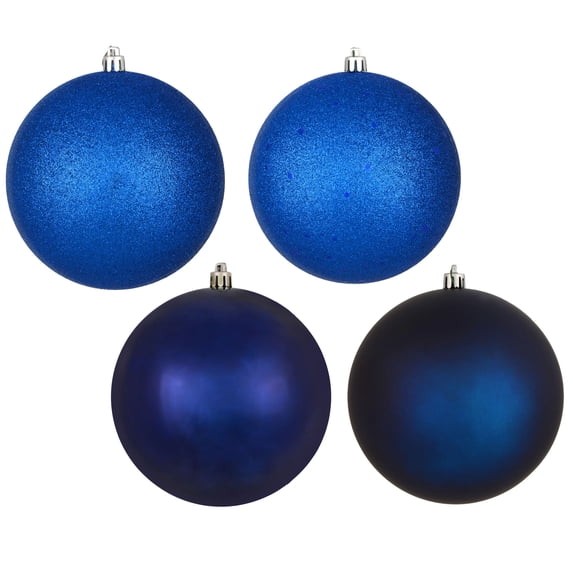Vickerman 4" Midnight Blue 4-Finish Ball Ornament Assortment, 12 per Box