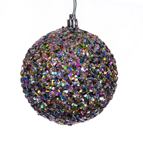 Vickerman 4" Multi-color Durian Sequin Glitter Ball Christmas Ornament, 6 pieces per bag