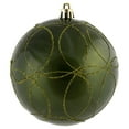 thumbnail image 1 of Vickerman 4" Olive Candy Finish Ornament with Circle Glitter Pattern, 4 per Bag, 1 of 2
