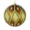 thumbnail image 1 of Vickerman 4" Olive Matte Ball with Glitter Diamond Pattern. Add variety and sparkle to your holiday arrangement with this matte ornament that features a glitter pattern. Includes 4 pieces per bag. Mad, 1 of 1
