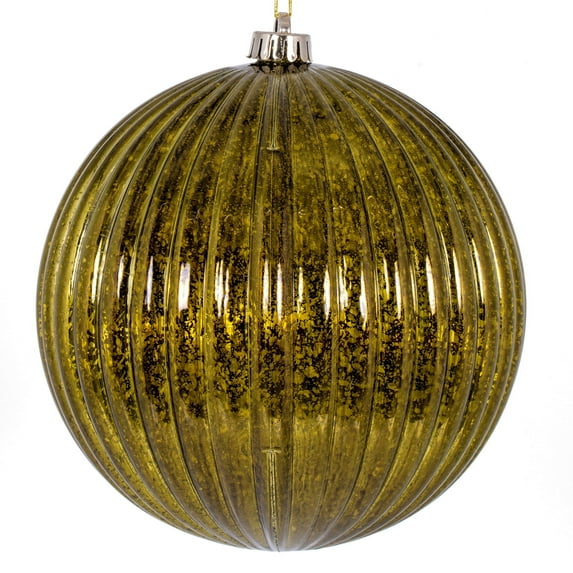Vickerman 4" Olive Shiny Lined Mercury Ball Ornament, 6 per bag.