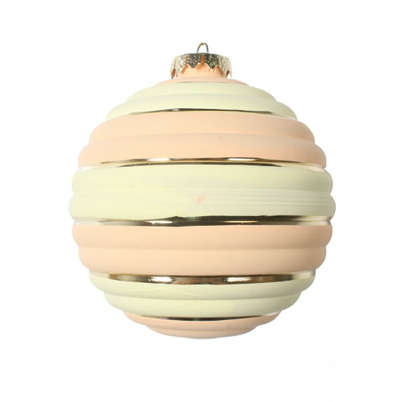 Vickerman 4" Peach Horizontal Stripe Pastel Ball Ornament, 4 per Bag
