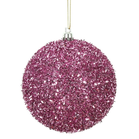 Vickerman 4" Pink Tinsel Ball Ornament, 4 per Bag