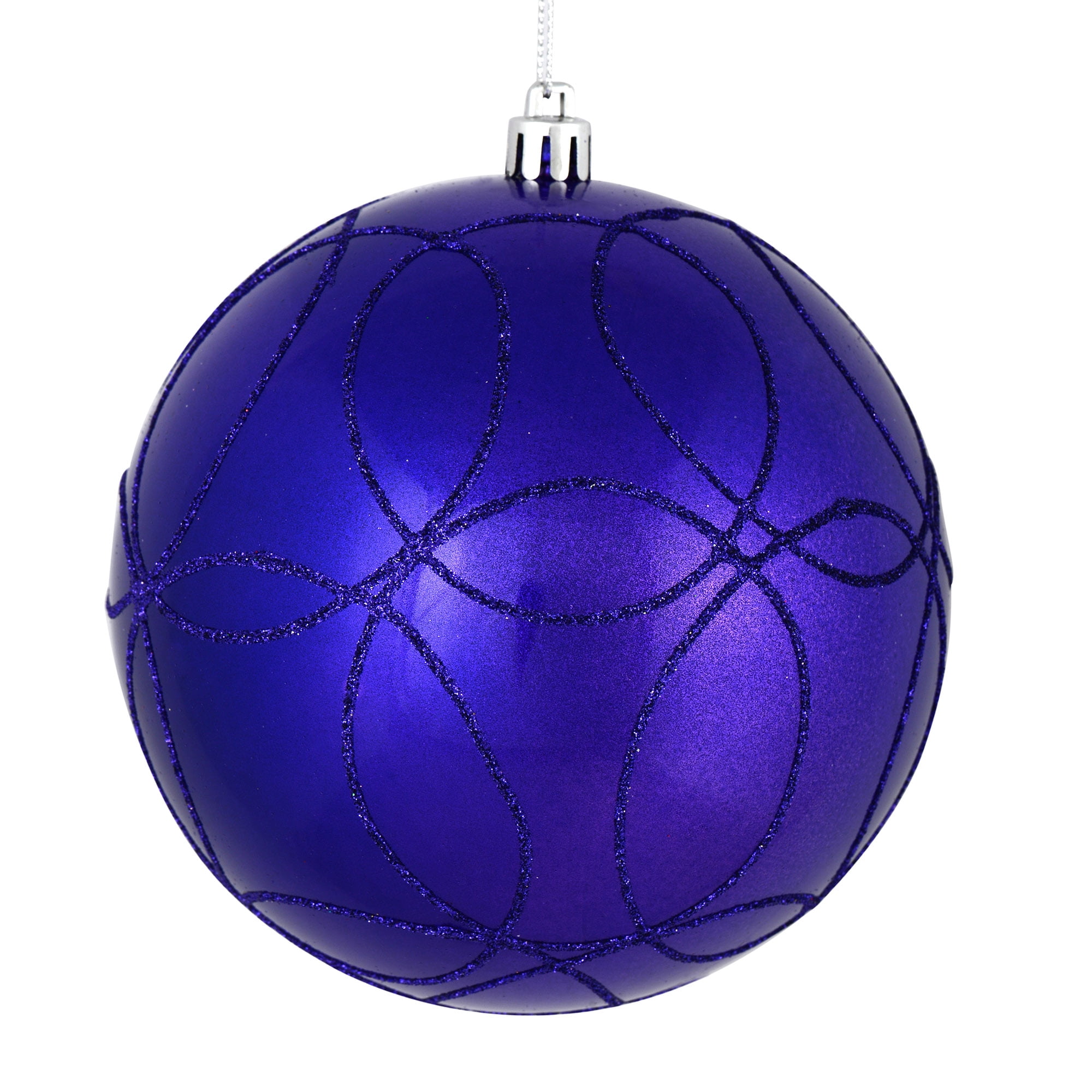 Vickerman 4" Purple Candy Finish Ornament with Circle Glitter Pattern, 4 per Bag