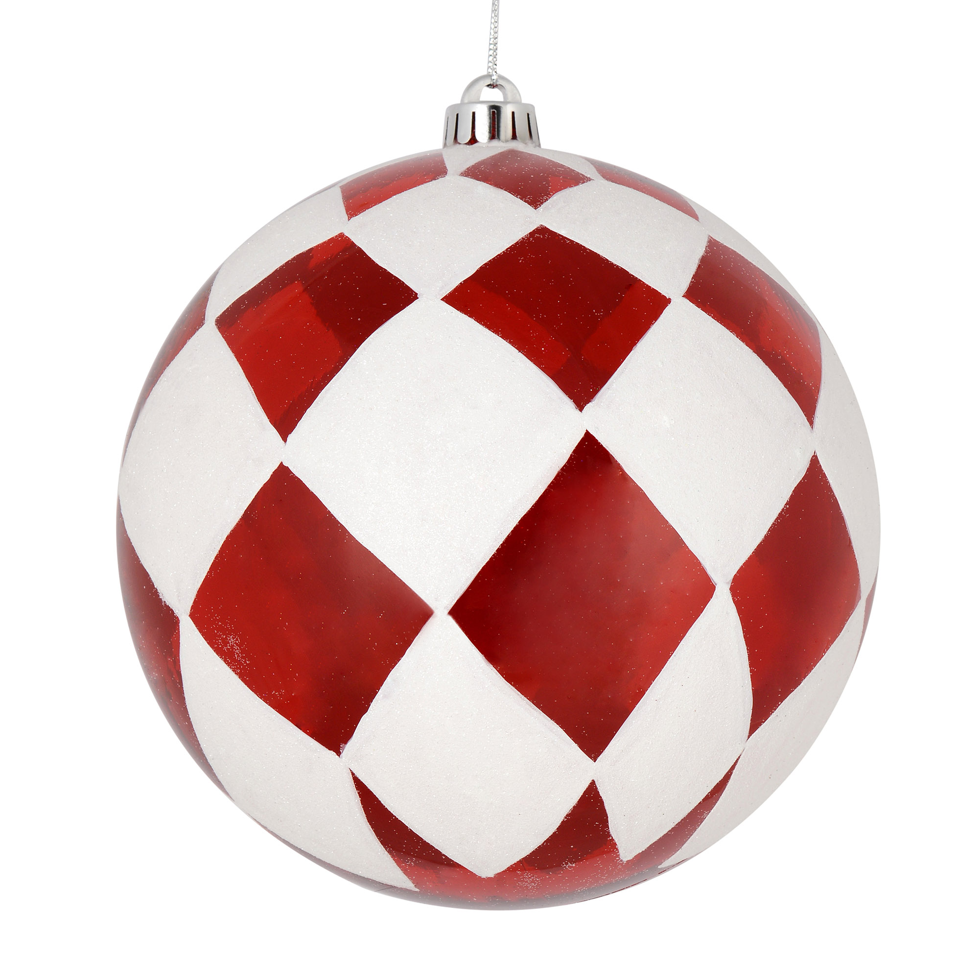Vickerman 4" Red Ball with White Diamond Glitter Christmas Ornament, 4 per Bag - image 1 of 2